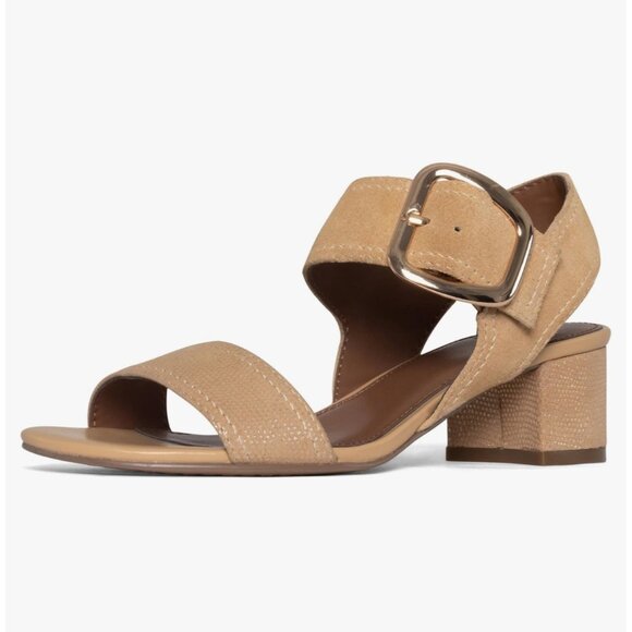DONALD PLINER Women Neve Ankle Strap Block Heel Sandals in CamelSize 8